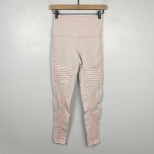 Alo Yoga Moto Leggings Womens Small Light Pink High Rise‎ Semi-sheer Lounge